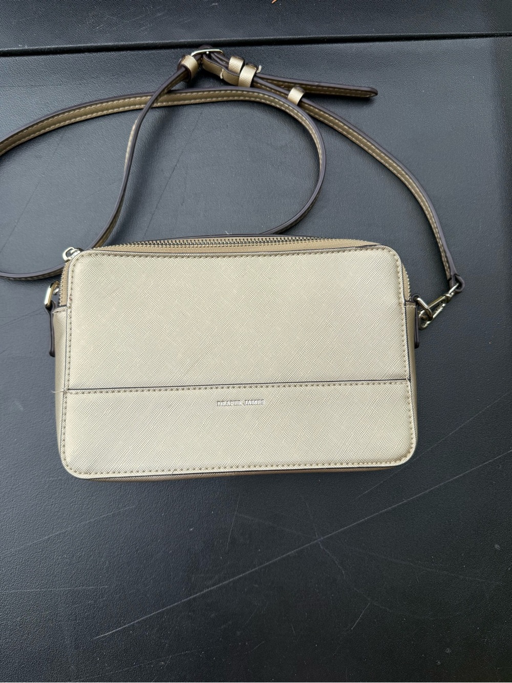 Draper James Neutral Beige Saffiano Crossbody with Dark Trim